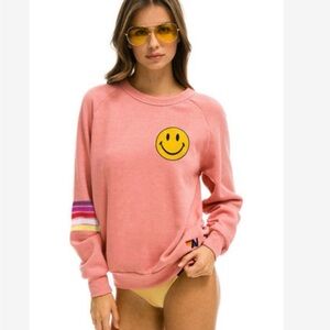Aviator Nation 5 Stripe Smiley 2 Relaxed Sweatshirt - Petal, Sz S Rare!